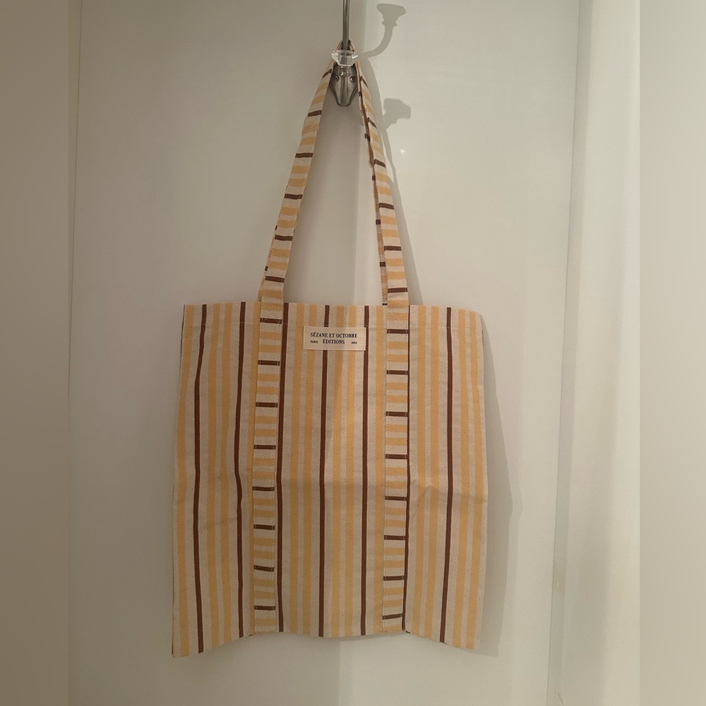 Sezane Yellow and Brown Striped Canvas Tote